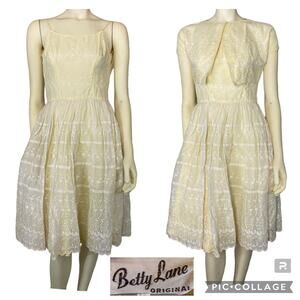 Vintage 50’s Betty Lane Original eyelet,scalloped dress, matching Bolero size xs